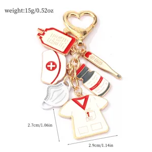 Medical themed nurse keychain with cute charms like thermometer and mask, perfect gift for doctors.