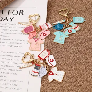 Medical Nurse Theme Alloy Enamel Keychain Doctor Thermometer Pill Mask Heart Charm Key Ring Bag Pendant Gift