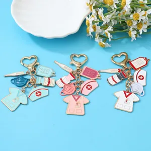 Medical nurse keychain set enamel doctor stethoscope hat bag pendant cute metal key ring