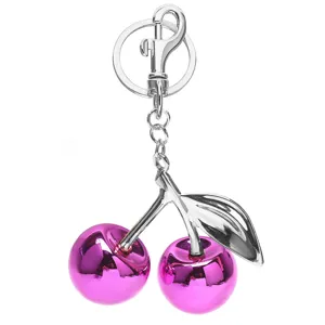 Glänzender rosa Kirsch Metall Schlüsselanhänger süßer Frucht Anhänger modisches Accessoire