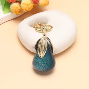 Portachiavi a pera glitter simpatico ciondolo borsa frutta anello metallo oro chic