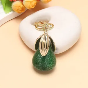 Portachiavi pera verde glitterata ciondolo borsa con dettagli dorati e grazioso accessorio frutta