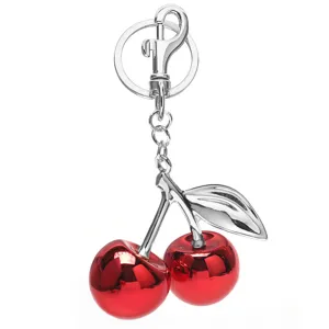 Glänzender roter Kirschen Schlüsselanhänger Taschenschmuck, Metall Frucht Anhänger.
