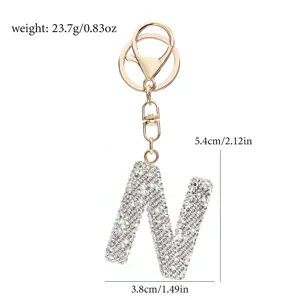 Strass Buchstabe N Schlüsselanhänger Gold Legierung Tasche Anhänger Geschenk ca 5.4cm