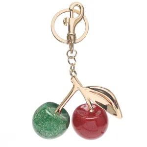 Süßer Glitzer Kirschen Schlüsselanhänger und Taschenanhänger mit goldener Metalloptik.