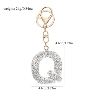 Glitzernde Strass Buchstabe Q Schlüsselanhänger Gold Metall Alphabet Tasche Anhänger