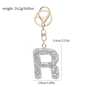 Strass Buchstabe R Schlüsselanhänger Kristall Tasche Anhänger Gold Metall Alphabet