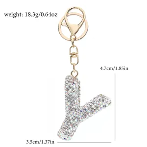 Glitzernder Buchstabe Y Schlüsselanhänger Strass Tasche Anhänger Gold Metall Zubehör Geschenk
