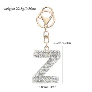 Glänzender Strass-Buchstabe Z Schlüsselanhänger und Taschenanhänger mit goldem Finish.