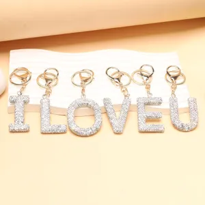 Koreanischer Stil Strass Buchstabe Schlüsselanhänger Legierung Alphabet Auto Schlüsselring Damen Tasche Charme Anhänger Mode Schmuck