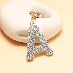Strass Buchstabe A Schlüsselanhänger Glitzer Kristall Tasche Charm Gold Metall Alphabet