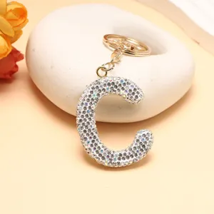 Glitzernder Buchstabe C Schlüsselanhänger Strass Alphabet Taschenanhänger glänzender
