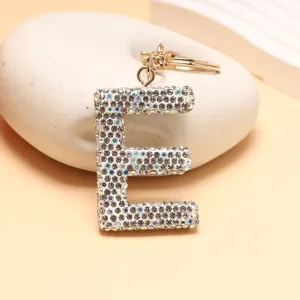 Glänzender Strass Buchstabe E Schlüsselanhänger, funkelnder Taschenanhänger in Goldoptik.