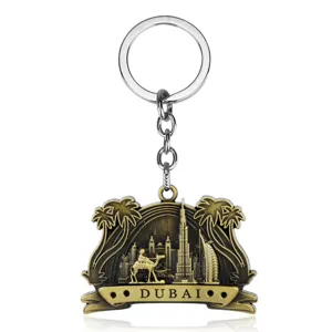 Dubai Camel Architecture Metal Zinc Alloy Keychain Creative Souvenir Gift Pendant Vintage Bronze Pewter Key Ring For Men Women
