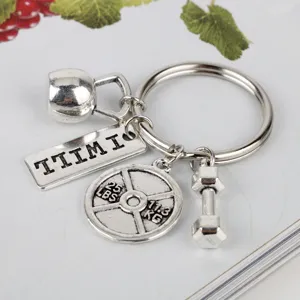Portachiavi fitness in metallo con ciondolo manubrio e piastra di peso regalo