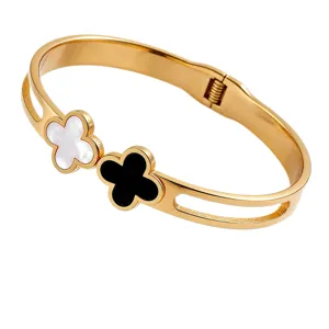 Stainless steel double four leaf clover bangle bracelet gold plated fashion jewelry main view
