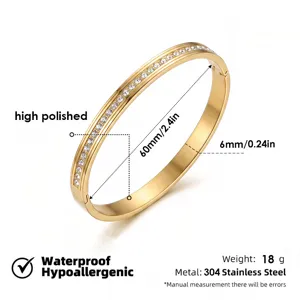 Pulsera Rígida Acero Inoxidable Strass Oro Impermeable Pulido Mujer Joya Elegante