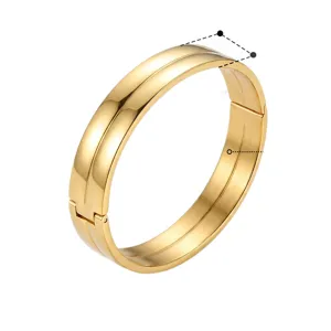Atractivo brazalete ancho de acero inoxidable dorado, pulsera abombada para mujeres.