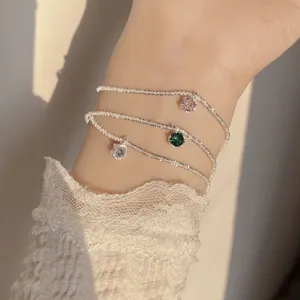 S925 Sterling Silver Starlight Sparkling Diamond Bracelet with Olive Green Zircon Crystals
