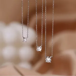 Collar solitario de cuatro garras de plata esterlina S925 cadena de clavícula brillante