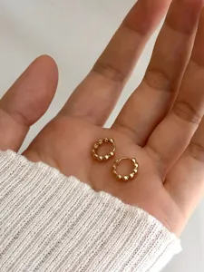 S925 sterling silver 18k gold plated beaded small hoop earrings minimalist stylish jewelry.