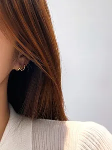 S925 Silver 18K Gold Plated Beaded Small Hoop Earrings Minimalist Daily Women Fashion Earring