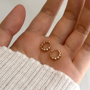 Delicate S925 silver 18K gold plated beaded small hoop earrings, minimalist daily commuter style.