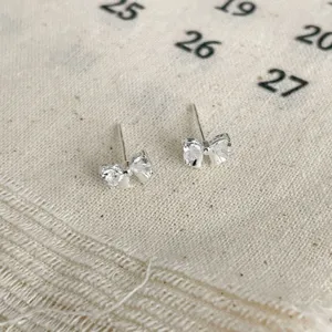 Boucles d'oreilles nœud en argent sterling S999 avec zircons scintillants bijoux chics