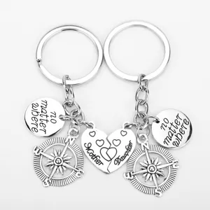 Moeder Dochter Sleutelhanger Legering Hart Kompas Gegraveerd Familie Sleutelhanger Set Cadeau Voor Moeder En Dochter