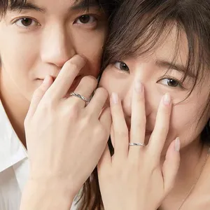 S925 sterling silver intertwined couple rings with dazzling pavé zircon, elegant open design.