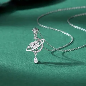 Collar colgante estrella luna planeta de plata, detalle circonita brillante elegante cadena.