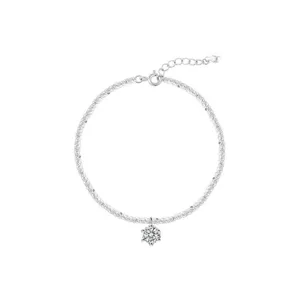 Pulsera de cadena brillante de plata S925 con colgante de circonita solitaria de seis garras.