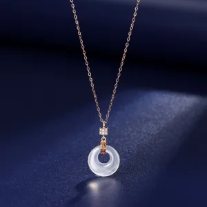 S925 sterling silver white chalcedony peace buckle necklace detail, elegant vintage Chinese style.