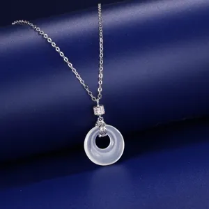 Detail view of the exquisite silver safety buckle pendant necklace, fine texture craft.