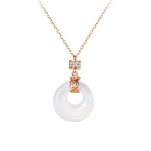 S925 silver white chalcedony peace buckle necklace, elegant vintage Chinese style pendant for women.