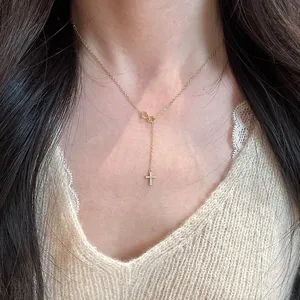 S925 sterling silver infinity cross necklace with sparkling zircon, elegant clavicle chain.