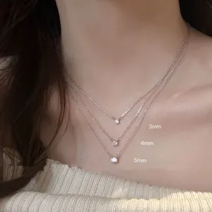 Collar con Colgante de Circonia Redonda de Cuatro Garras en Plata de Ley S925 para Mujer Joyería Minimalista de Lujo Ligero Cadena Clavícula