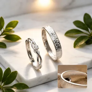 Anillos pareja plata esterlina S999 madera rama estilo lujo minimalista