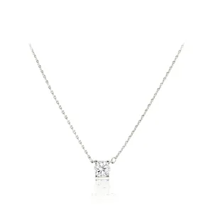 Collar de plata de ley 925 solitario cuatro garras circonita cadena de clavícula