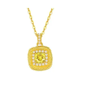 Exquisito collar con colgante de cristal amarillo cuadrado, plata de ley chapada.