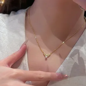 S925 Plata Diamante Perla Collar Mujer Lujo Minimalista Cadena Clavicula Elegante
