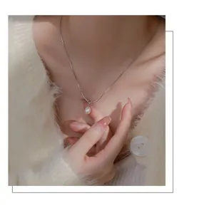 Collar de Perla con Nudo de Plata esterlina Minimalista Elegante Cadena de Clavicula