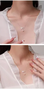S999 Sterling Silber Schmetterling Perle Halskette Detail, elegante Damen Schlüsselbeinkette.