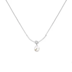 Collar de perla con nudo en plata S999 diseño minimalista cadena de clavícula fina.