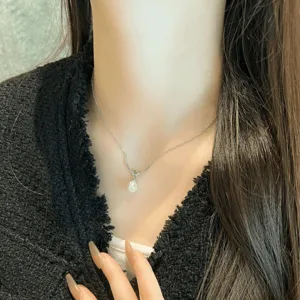 Collar de perlas de plata estilo minimalista elegante cadena de clavicula para mujeres
