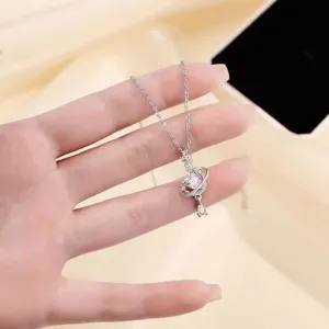 S999 Plata Esterlina Estrella Planeta Collar Elegante Cadena Clavícula Joya Regalo Mujer