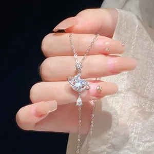 Collar Saturno Estrella Plata Mujer Colgante Planeta Delicado Gargantilla Joya Regalo