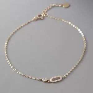 Delicate S925 sterling silver zircon anklet detail view, minimalist style fashion jewelry.