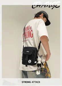 Bolso cruzado informal estilo coreano para hombre de lona bolso de hombro diario con colgante