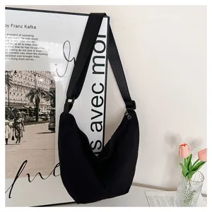 Bolso cruzado de lona negra minimalista informal, gran capacidad hobo dumpling bolso para trabajo.